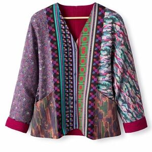 Vintage FACTORY Reversible Boho Patchwork Jacket 90s Made in Canada Medium